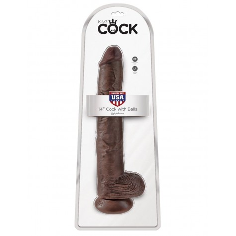 Коричневый фаллоимитатор-гигант 14" Cock with Balls - 37,5 см.