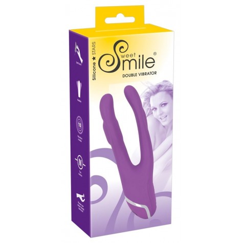 Фиолетовый вибромассажер с двумя отростками Sweet Smile Double Vibrator - 18,7 см.